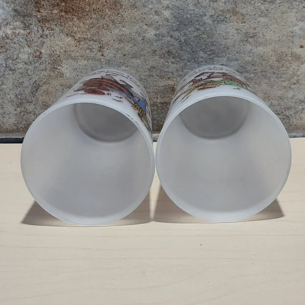 Vintage Square Dance Highball Federal Frosted Glass Tumblers Set of 2